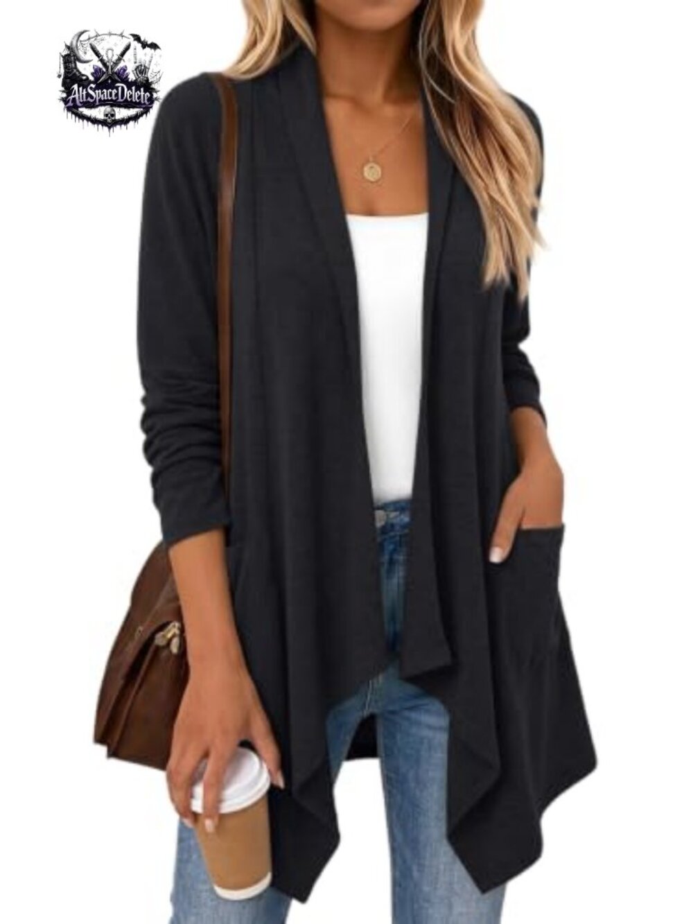 Lightweight Draped Open Front Cardigan with Pockets